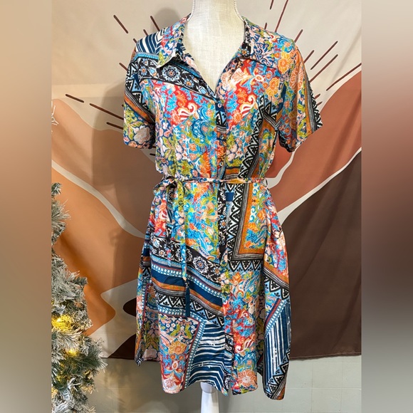 Johnny Was Silk Women’s Belted Dress XS Tunic Shift Boho Floral - Picture 2 of 10